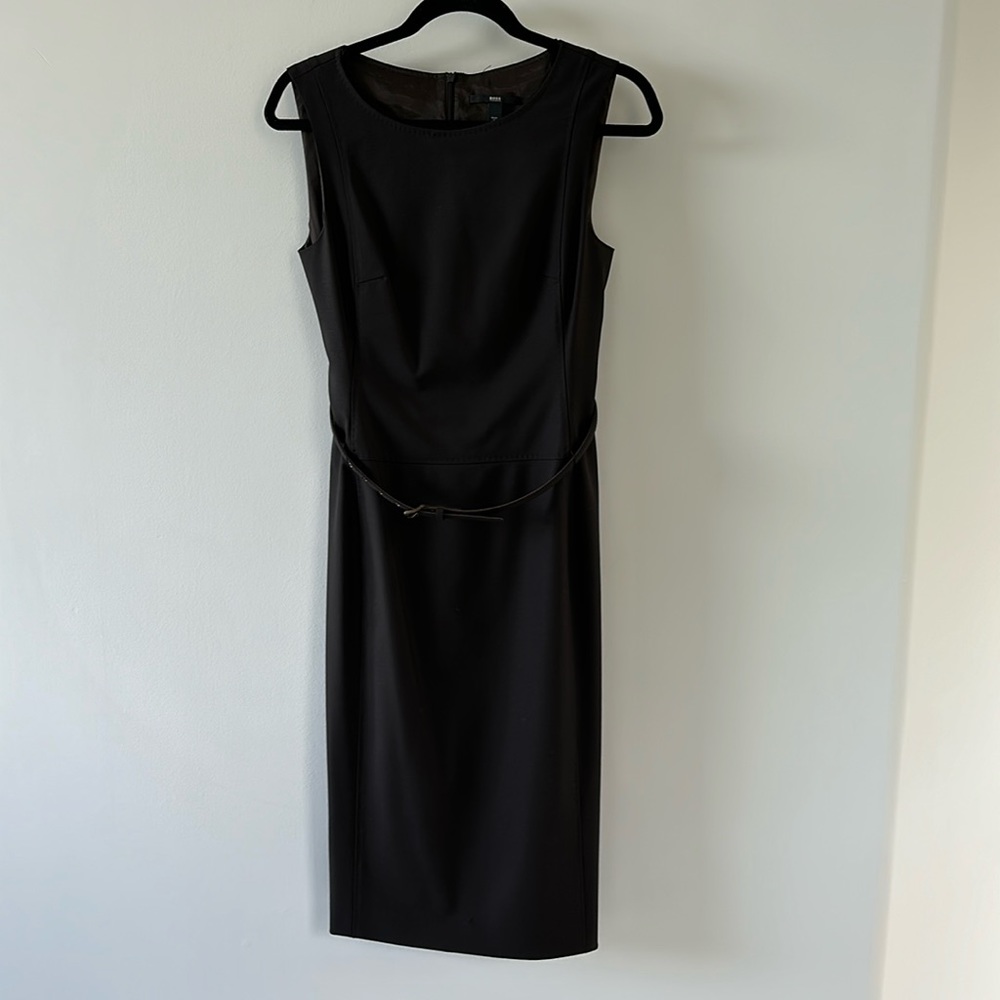 Boss by Hugo Boss belted sheath dress in dark brown